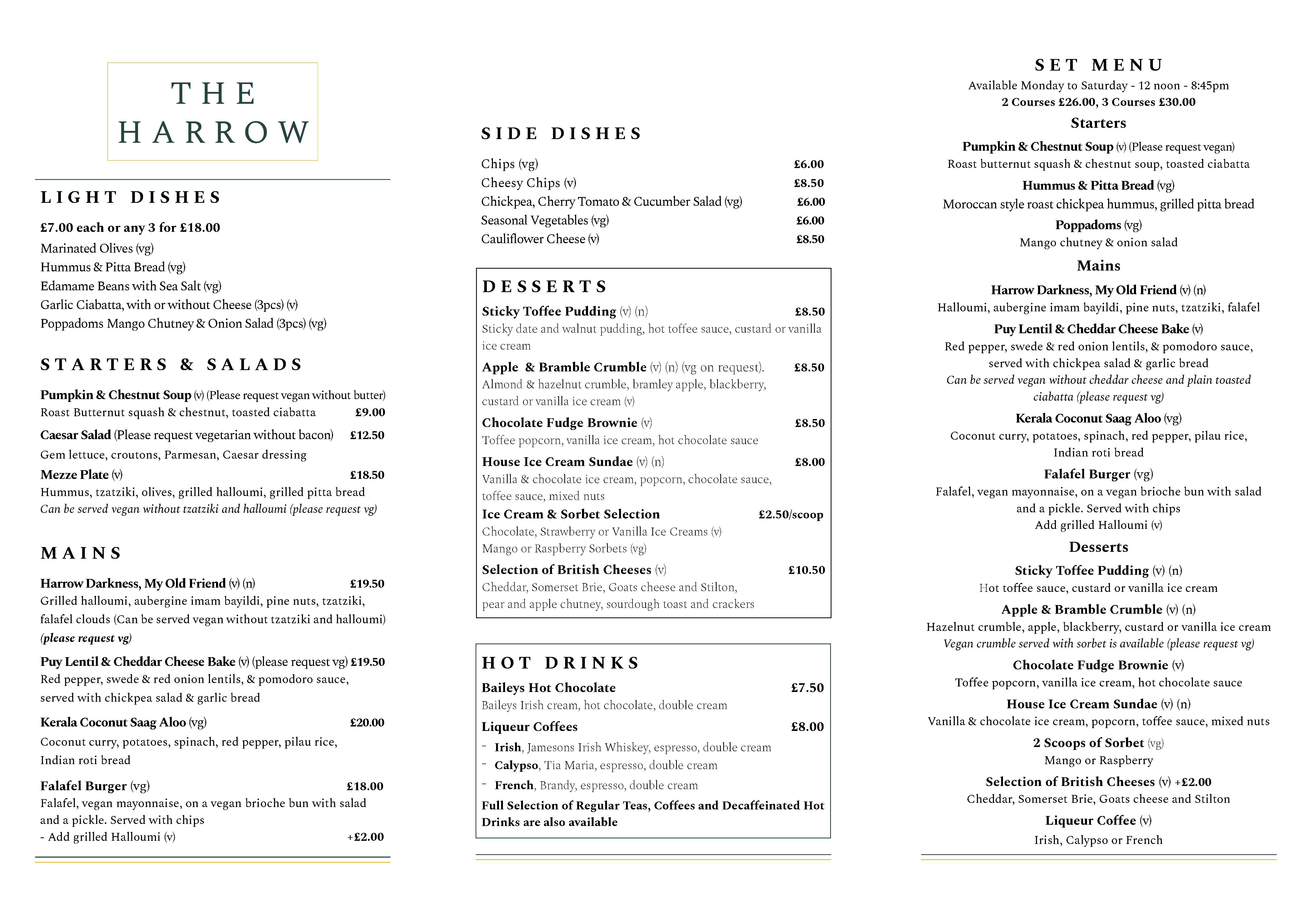 Vegan and Vegitarian Menu